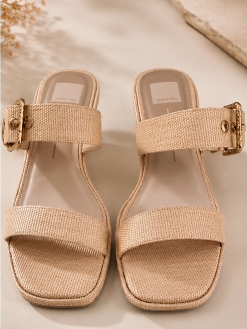 Dolce Vita Natural Woven Buckle Slide Sandals